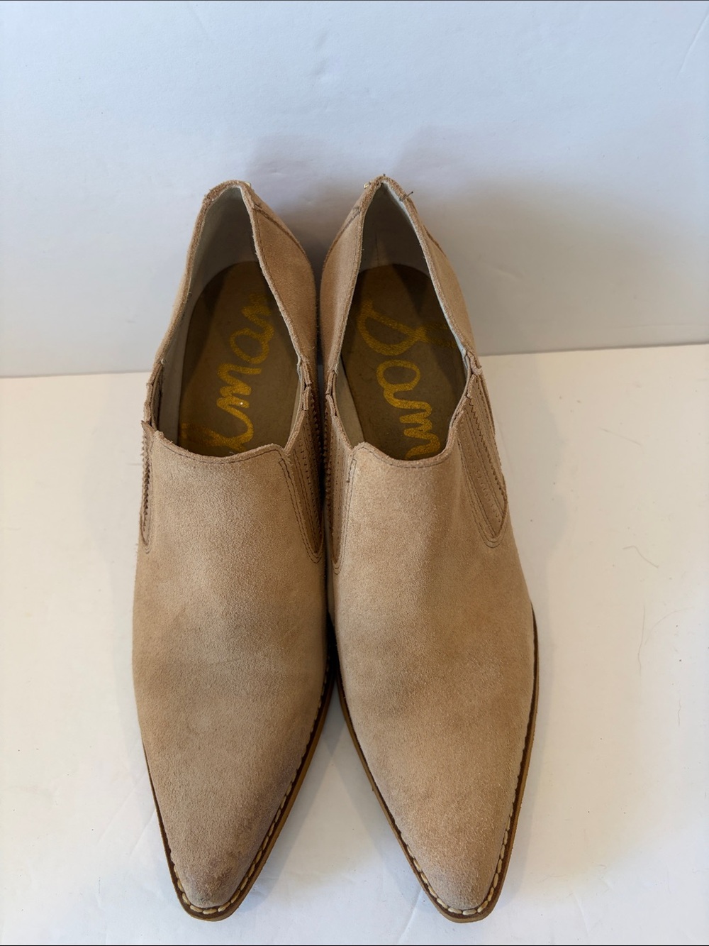 Sam and Edelman Slip-On Women’s Suede Shoes in Beige booties